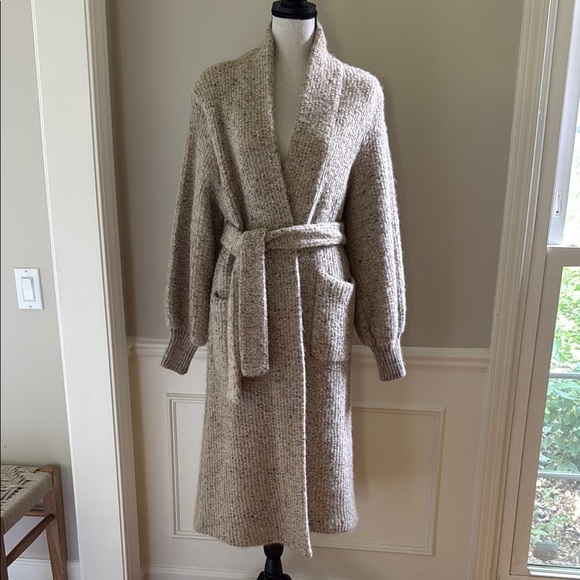 Vintage Wool Mohair Blend Long Textured Cardigan Sweater Belted Women's Large - Picture 2 of 12
